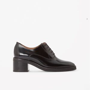 COS Smooth Leather Lace-up Black Oxfords with Block Heel ● US 7.5 / EU 37